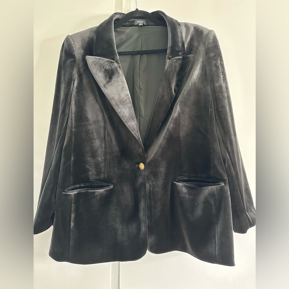 Express Black Velvet Blazer Elegant Suit Jacket